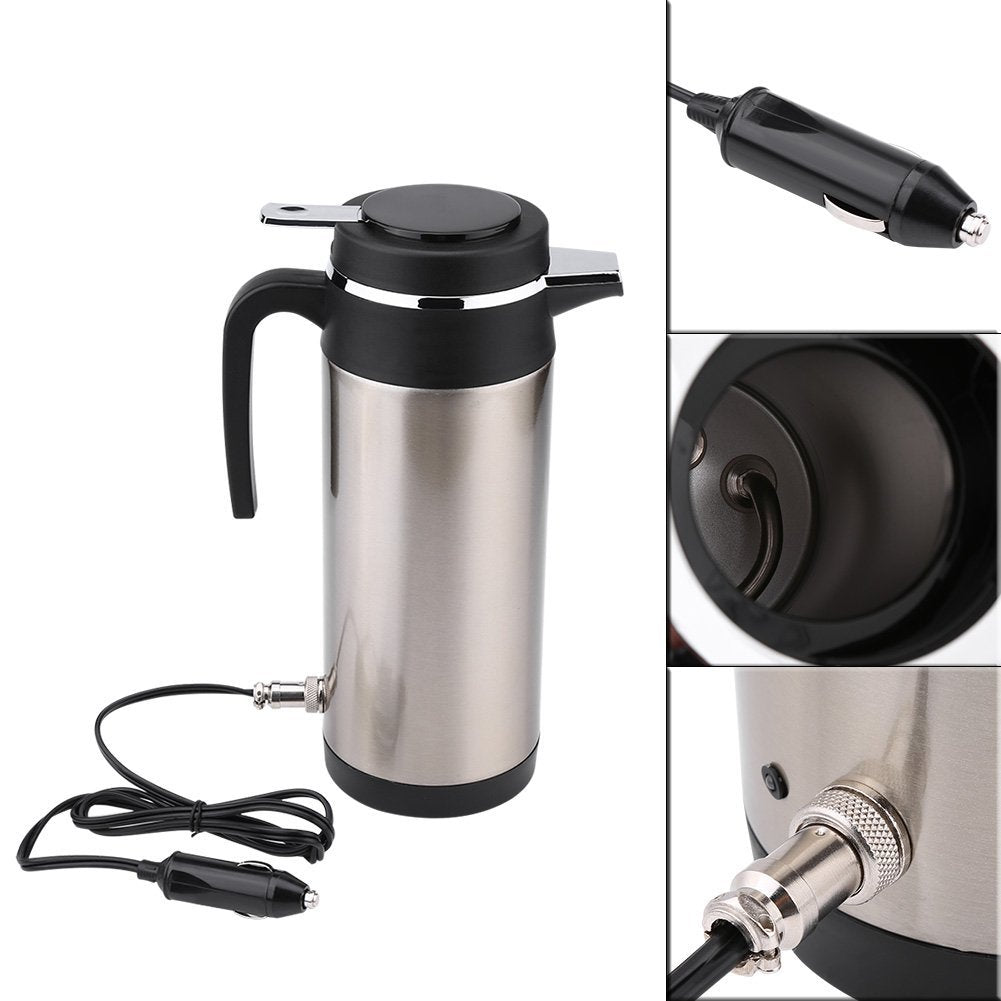 1200ml Car Electric Kettle 12V Hot Water Bottle Stainless Steel Cigarette Lighter Heating Cordless Kettle Mug Electric Travel Thermoses