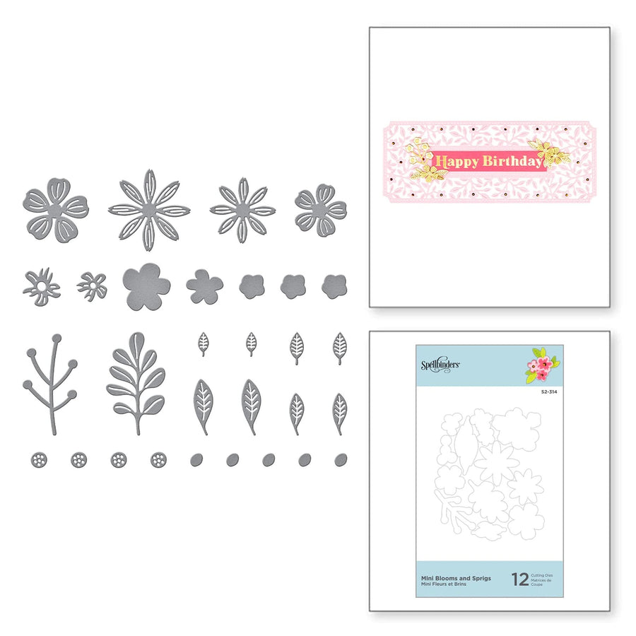 SPELLBINDERS PAPERCRAFTS, INC Etched Dies-Mini Blooms and Sprigs, Metal