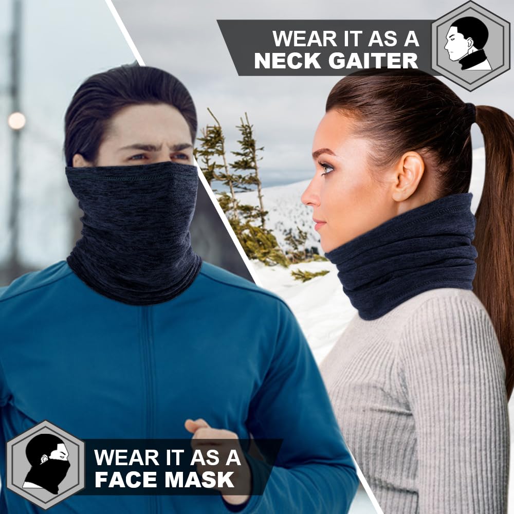 Windproof Fleece Neck Warmer Scarf Face Mask Cover Bandana for Cold Weather Keep Warm Gear Winter Outdoor Sports Snowboard Skiing Cycling Hunting Fishing Men Women Grey & Royal Blue