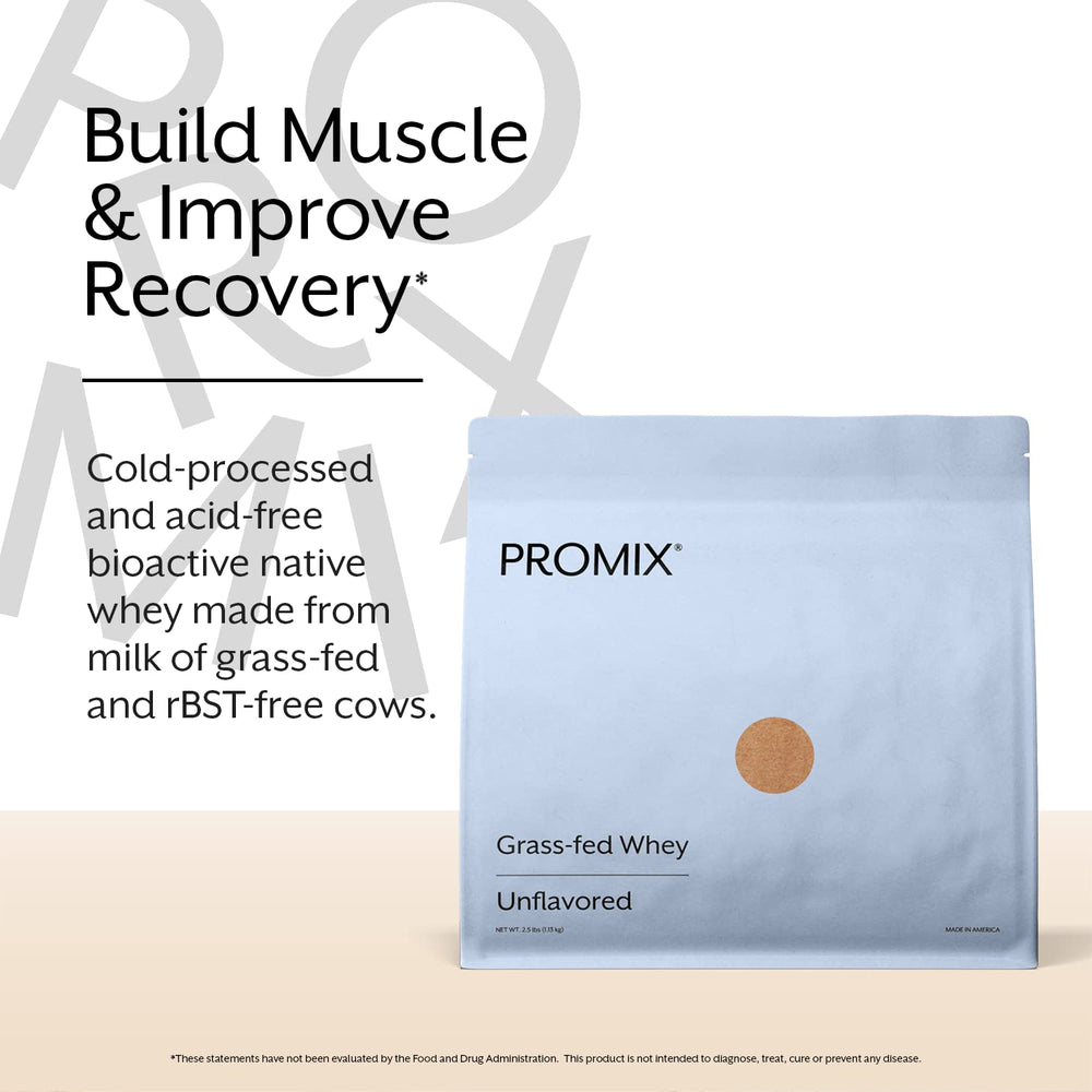 Promix Whey Protein Powder, Unflavored - 2.5lb Bulk - Grass-Fed & 100% All Natural - Post Workout Fitness & Nutrition Shakes, Smoothies, Baking & Cooking Recipes - Gluten-Free & Keto-Friendly