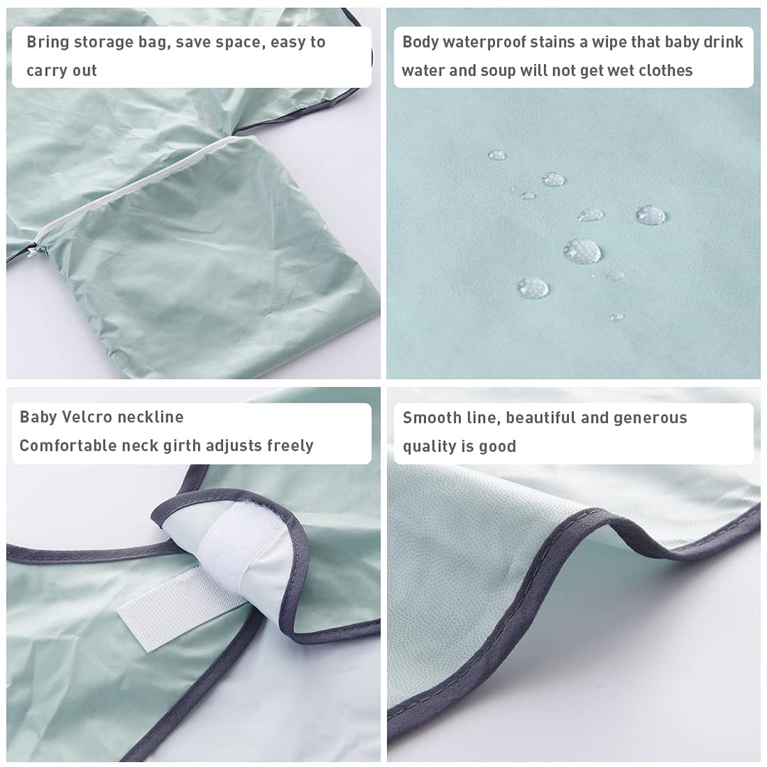 Baby Weaning Bibs anti-dirty Highchair Waterproof Long Sleeved Bib Set Stain Odor Resistance Play Smock Apron 6-36 Months (Sleeved Green)