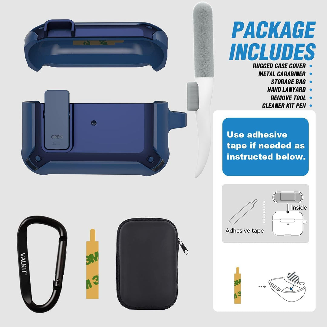 Valkit for Airpods Pro Case Cover with Lock, Military Armor Series Full-Body AirPod Pro Case with Keychain Cool Air Pod Pro Shockproof Protective Case for AirPods Pro 2019, Blue