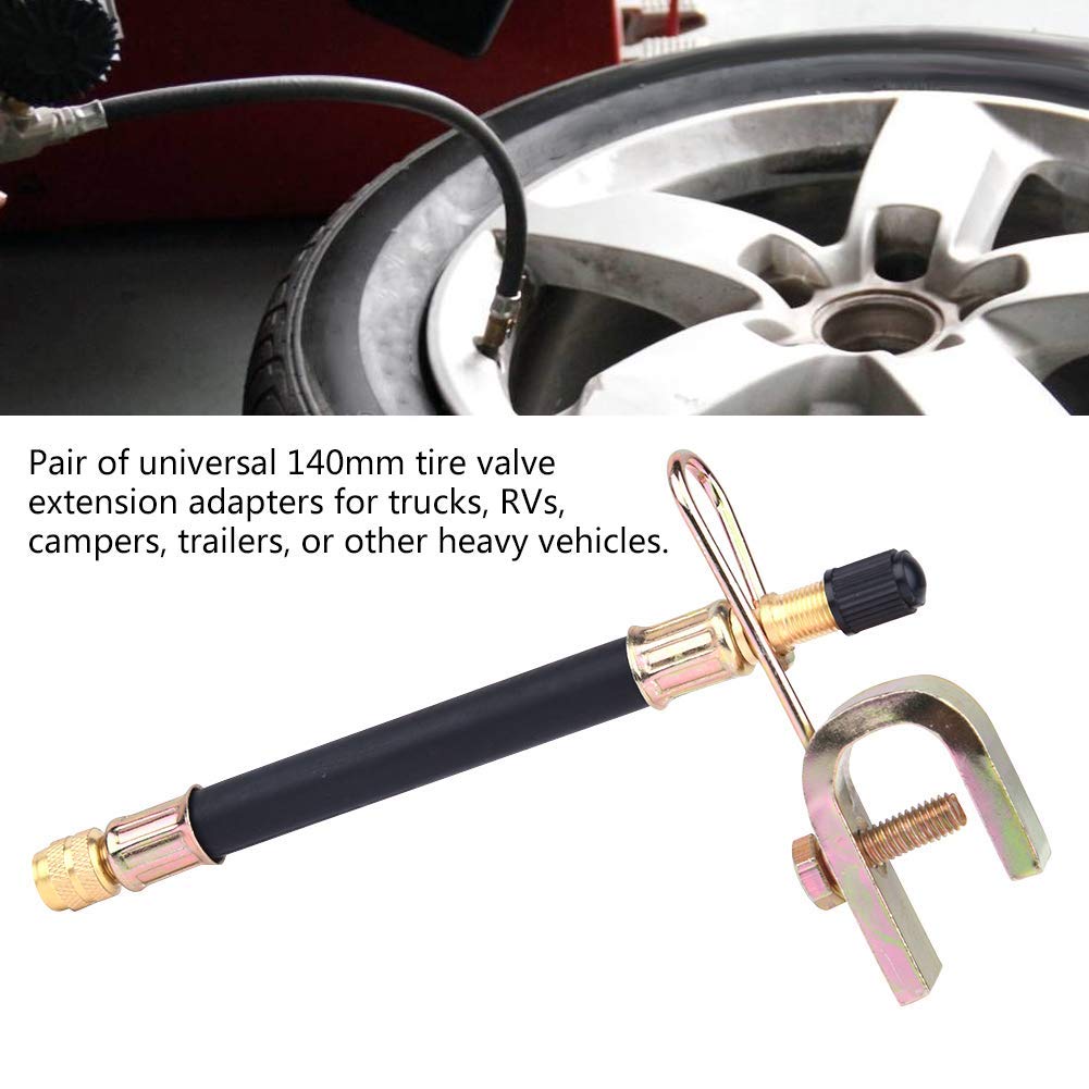 4X Tyre Valve Extension Dual Flexible Tire Wheel Bus Truck Transit Adaptor 140mm + 2pcs Clamps