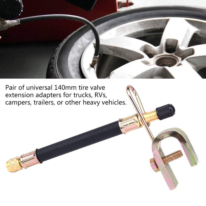 4X Tyre Valve Extension Dual Flexible Tire Wheel Bus Truck Transit Adaptor 140mm + 2pcs Clamps