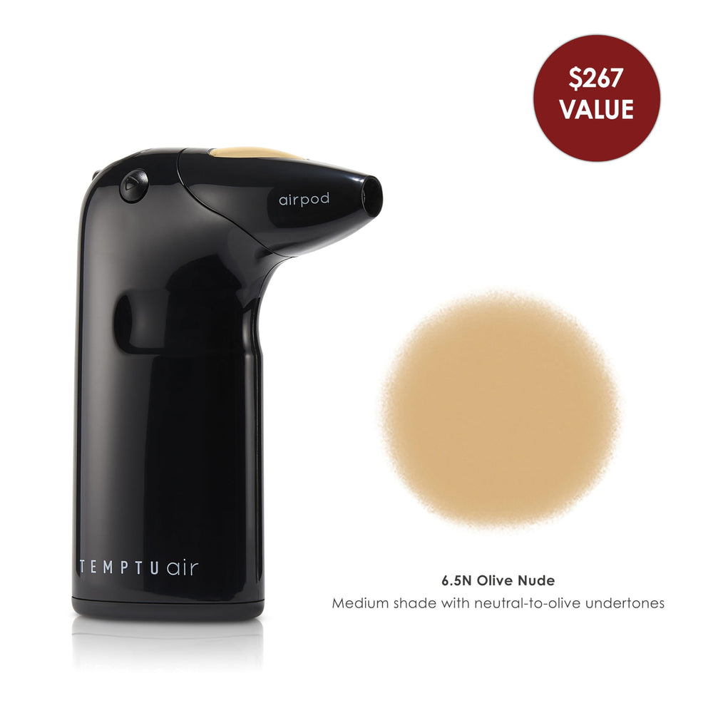 Air Airbrush Starter Kit: Cordless Professional At-Home Airbrush Makeup Travel-Friendly Anti-Aging, Long-Wear, Buildable Foundation For Healthy Skin, Black Temptu Air, 6.5N Olive Nude