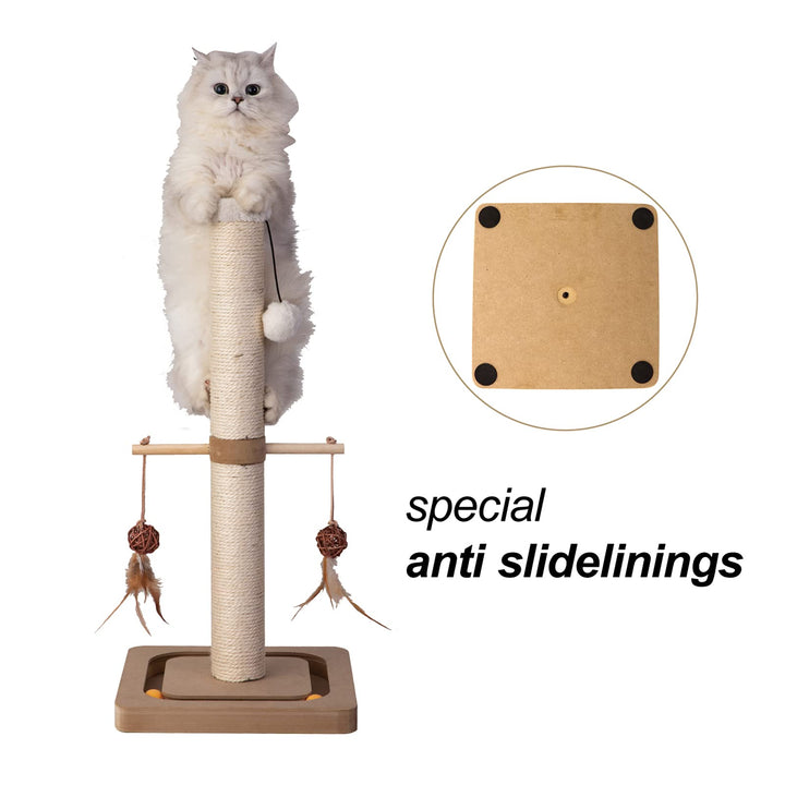 Cat Scratching Post Premium Sisal Scratch Posts with Tracking Interactive Toys Vertical Scratcher for Indoor Cats and Kittens- 25 inches Beige