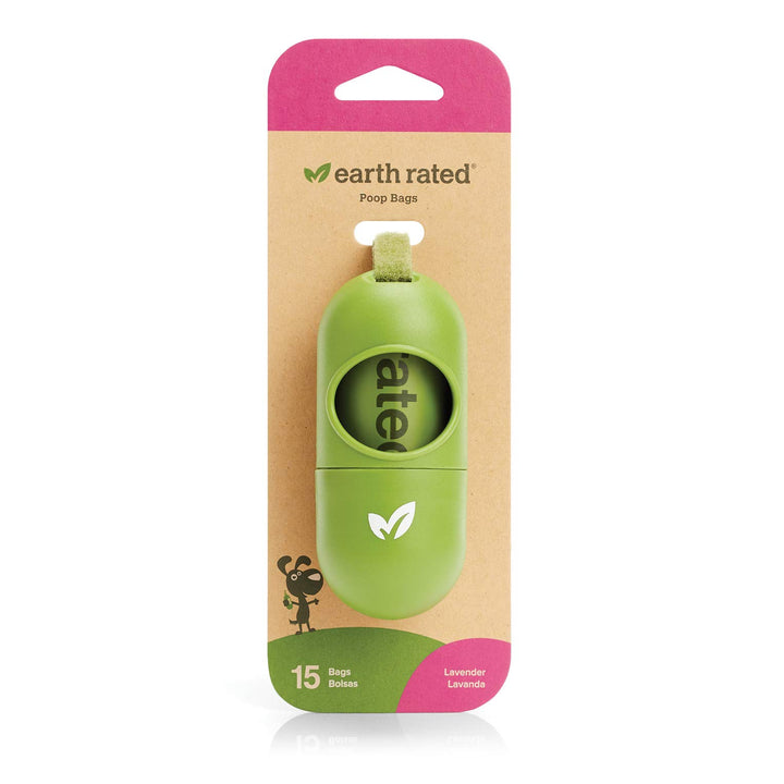 Earth Rated Leash Dispenser & 15 Dog Poop Bag Bundle Pack - Ultra-Thick Doggie Waste Bags with Holder | Lavender-Scented With Leak-Proof Security