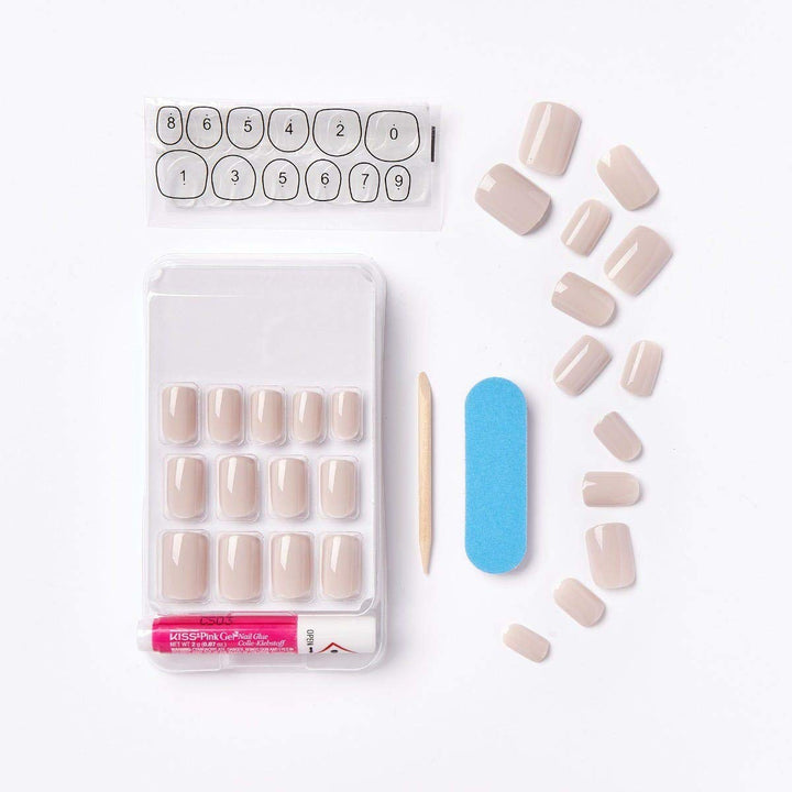 Gel Fantasy Ready-to-Wear Press-On Gel Nails, “Here I Am”, Short, White, Nail Kit with 24 Mega Adhesive Tabs, Pink Gel Glue, Manicure Stick, Mini File, and 28 Fake Nails