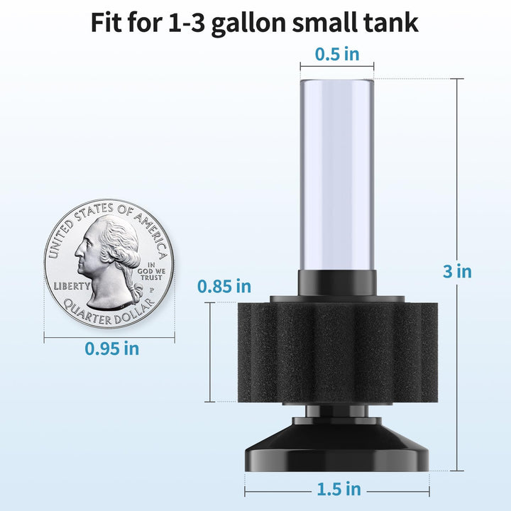 Aquarium Sponge Filter, Mini Sponge Filter Kit with Airline Tubing and Control Valve for Small Fish Tank up to 3 Gallon