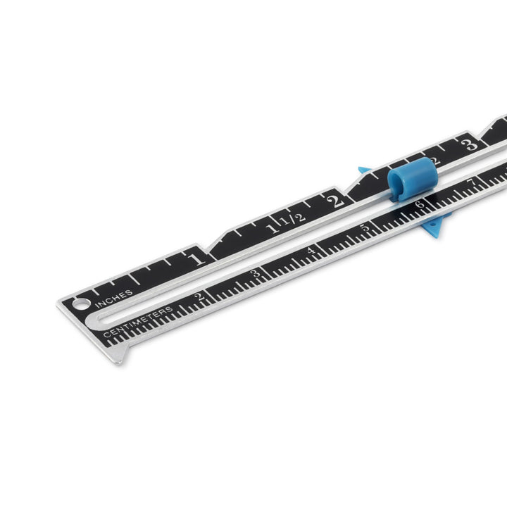 6 Sliding Marker Sewing Gauge, Nickel with Black Printing and Blue Slider