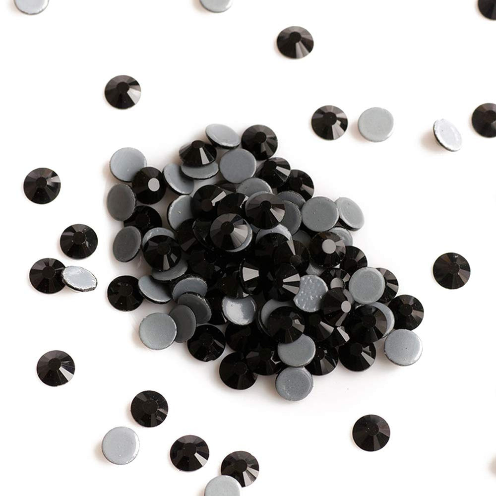 Hotfix Crystal Rhinestones, Hot Fix Crystals for Crafts Clothes, Flatback Glass Crystal for Decoration, Round Gems (Jet Black, SS10 1440PCS)