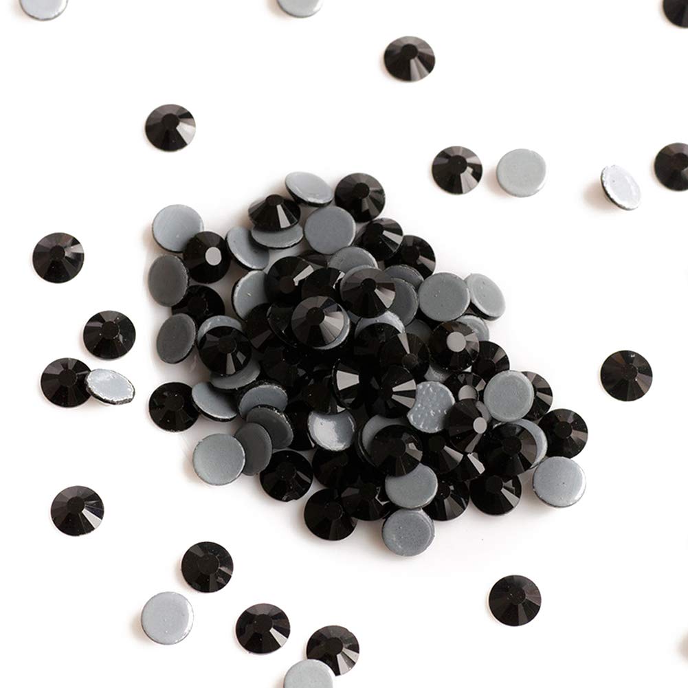 Hotfix Crystal Rhinestones, Hot Fix Crystals for Crafts Clothes, Flatback Glass Crystal for Decoration, Round Gems (Jet Black, SS10 1440PCS)