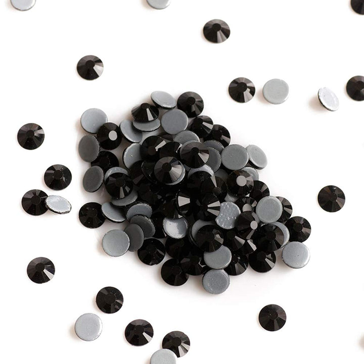 Hotfix Crystal Rhinestones, Hot Fix Crystals for Crafts Clothes, Flatback Glass Crystal for Decoration, Round Gems (Jet Black, SS10 1440PCS)