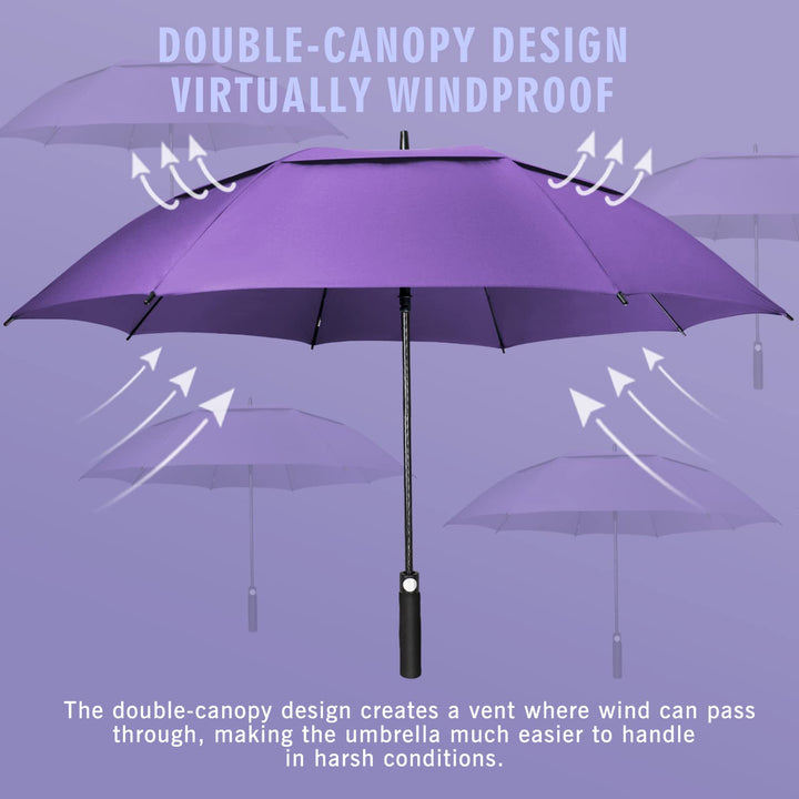 Large Golf Umbrella 62 Inch - Double Canopy Vented Golf Umbrellas for Rain Windproof Automatic Open Golf Push Cart Umbrella Oversize Stick Umbrellas for Men Women(Purple)