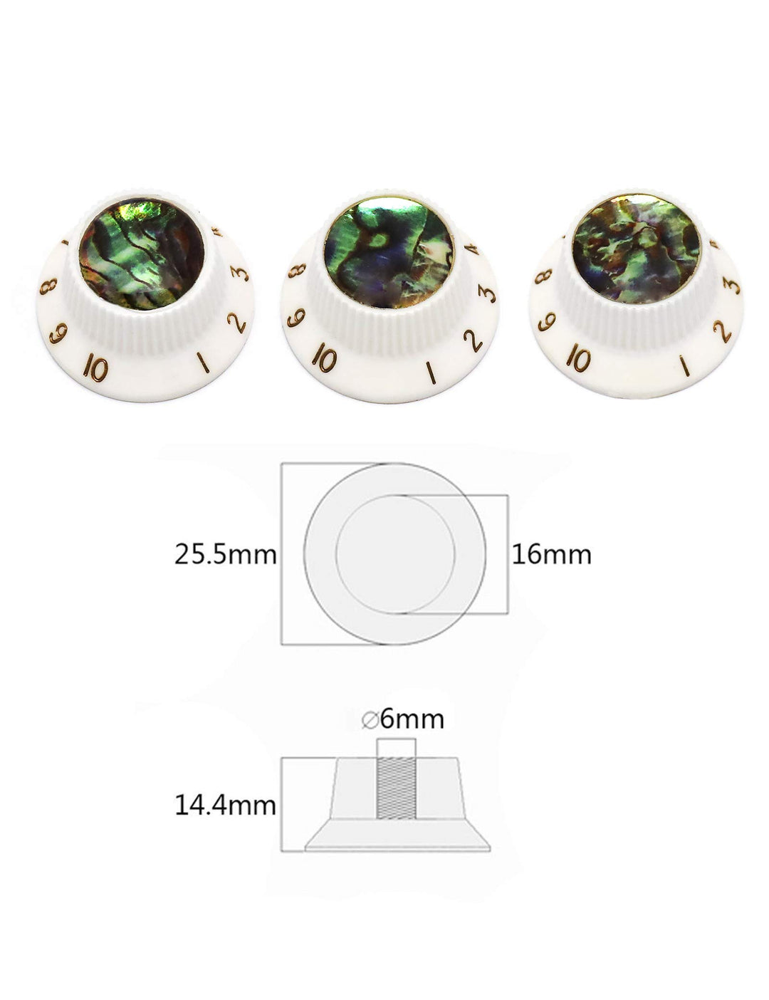 Rubatone Guitar Knobs Abalone Top Speed Control Knobs 6mm Shaft Pots Volumn Tone Knobs Compatiable with Strat Stratocaster Electric Guitar Set of 3Pcs.