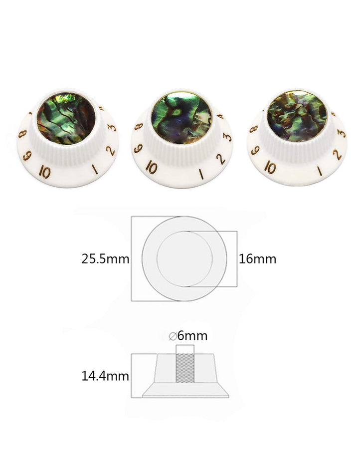 Rubatone Guitar Knobs Abalone Top Speed Control Knobs 6mm Shaft Pots Volumn Tone Knobs Compatiable with Strat Stratocaster Electric Guitar Set of 3Pcs.