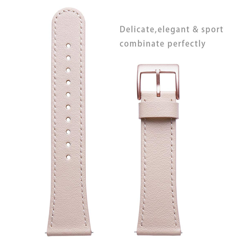 for Fitbit Versa Bands, Top Grain Leather Replacement Strap for Fitbit Versa/Versa 2 /Versa Lite/Versa SE Fitness Smart Watch (PinkSand Band+ Rosegold Buckle)