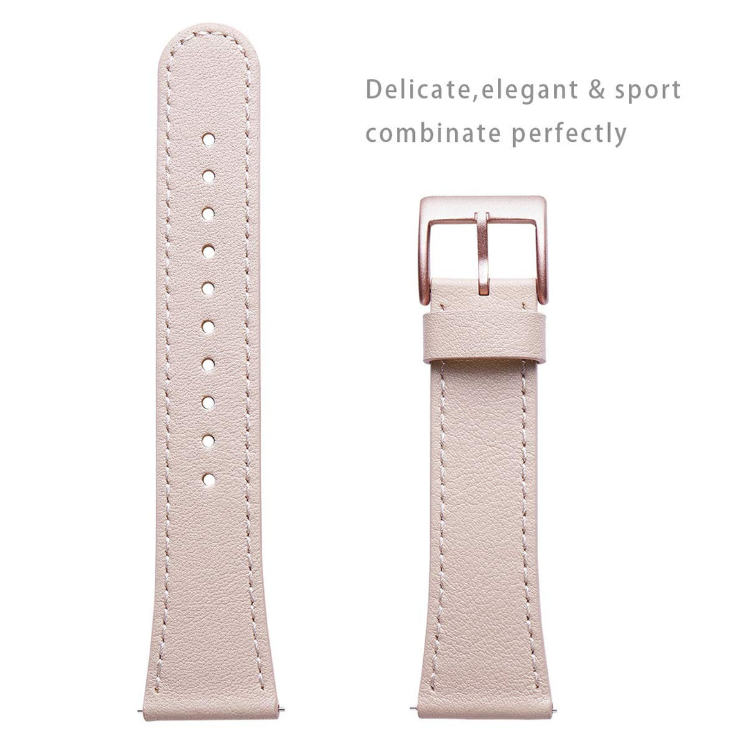 for Fitbit Versa Bands, Top Grain Leather Replacement Strap for Fitbit Versa/Versa 2 /Versa Lite/Versa SE Fitness Smart Watch (PinkSand Band+ Rosegold Buckle)