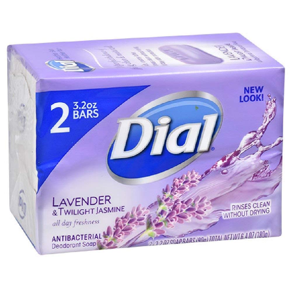 Dial Antibacterial Deodorant Soap, Lavender & Twilight Jasmine, Rinses Clean without Drying, 2 - 3.2 oz bars ...