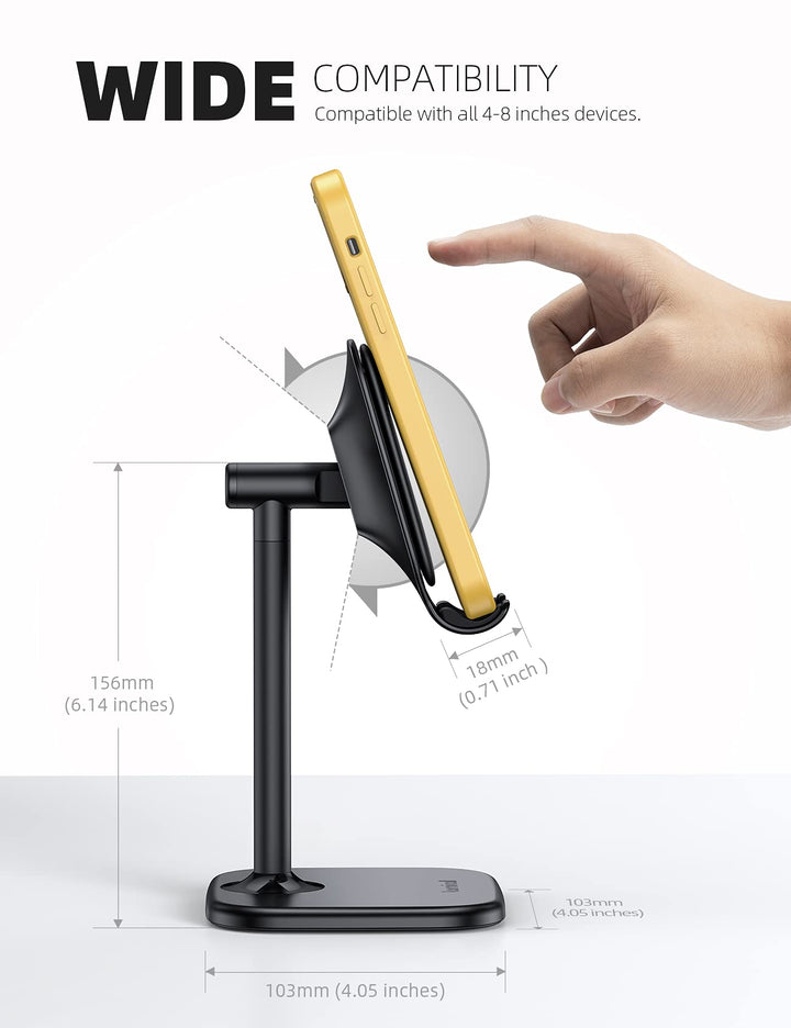 Cell Phone Stand for Desk - Adjustable Mobile Phone Holder Dock for Table, Desktop, Office, Compatible with iPhone 13 12 11 X Xr Pro Max 8 7 6 Plus, iPad Mini, 4-10'' Cellphone and Tablets