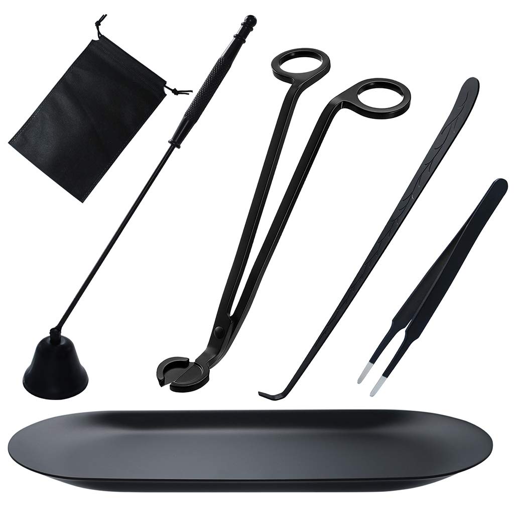 Candle Wick Trimmer, Candle Accessories Set 6 in 1 - Candle Snuffer, Wick Trimmer, Wick Dipper, Tweezers, Storage Bag and Plate Tray