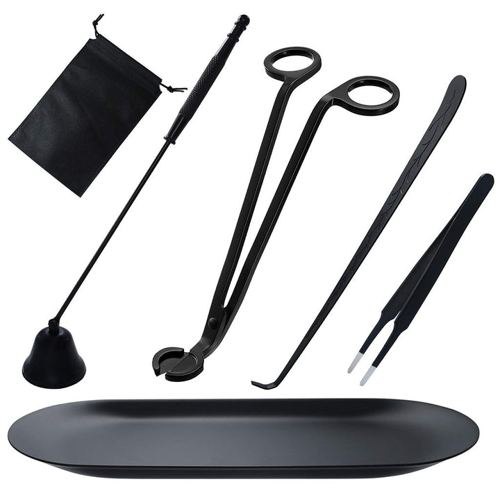 Candle Wick Trimmer, Candle Accessories Set 6 in 1 - Candle Snuffer, Wick Trimmer, Wick Dipper, Tweezers, Storage Bag and Plate Tray
