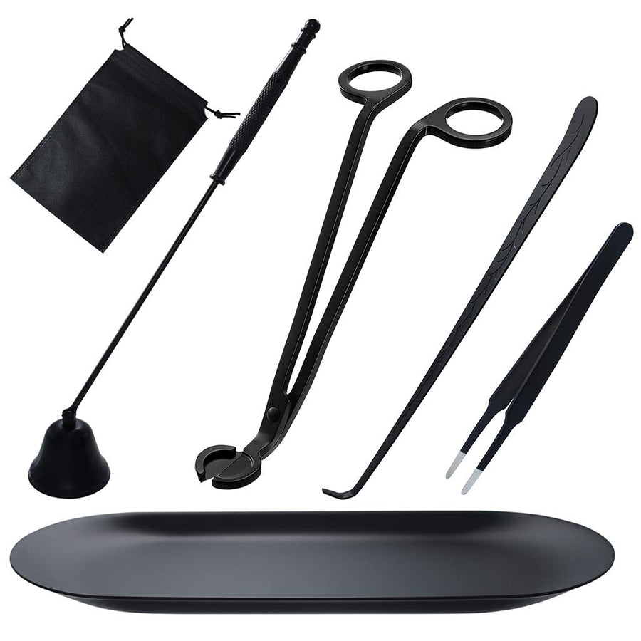 Candle Wick Trimmer, Candle Accessories Set 6 in 1 - Candle Snuffer, Wick Trimmer, Wick Dipper, Tweezers, Storage Bag and Plate Tray