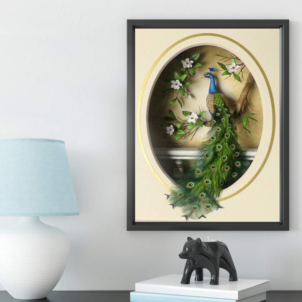 DIY 5D Diamond Painting by Number Kit, Peacock Diamond Painting Kits for Adults Rhinestone Embroidery Cross Stitch Kits Supply Arts Craft Canvas Wall Decor Stickers Home Decor 16x24 inches