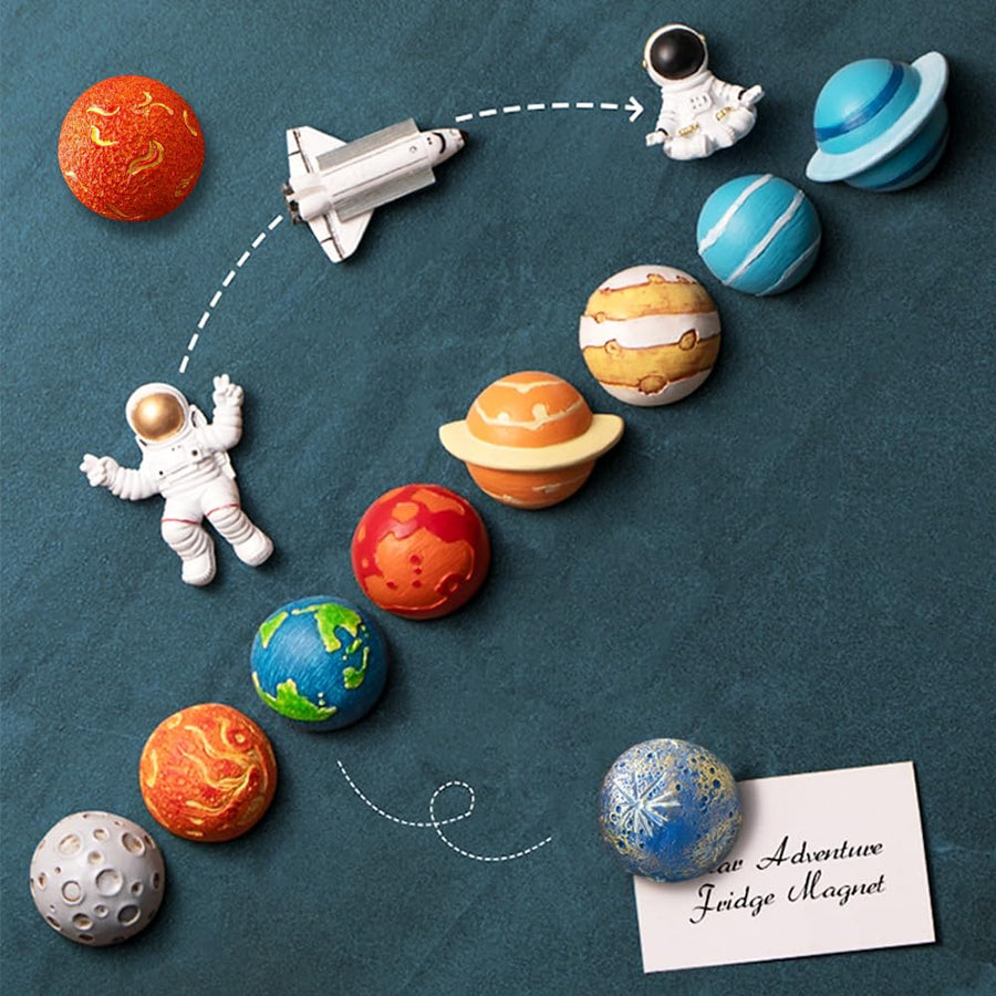 13 Pcs Astronaut Series Refrigerator Magnets, Universe Planetary Spaceship Fridge Magnets, 3D Resin Magnets for Office Whiteboard, Kitchen Decorations