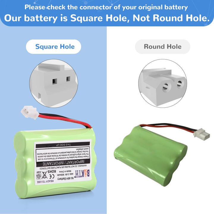 900mAh 3.6V Ni-MH Square-Hole Plug Battery for Motorola MBP33 MBP33S MBP33PU MBP35 MBP36 MBP36S MBP36PU MBP41 MBP43 Baby Monitor (Don't fit MBP33S MBP36 MBP36S with Round Hole Plug)
