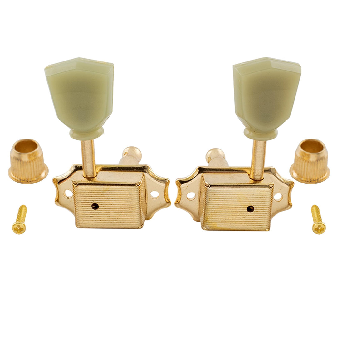 Pro 3R3L Vintage Guitar Tuners Tuning Keys Pegs Machine Heads for Epiphone Les Paul Replacement, Gold with Plastic Keystone Button