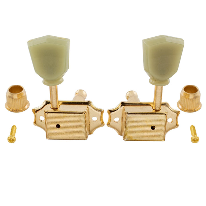 Pro 3R3L Vintage Guitar Tuners Tuning Keys Pegs Machine Heads for Epiphone Les Paul Replacement, Gold with Plastic Keystone Button