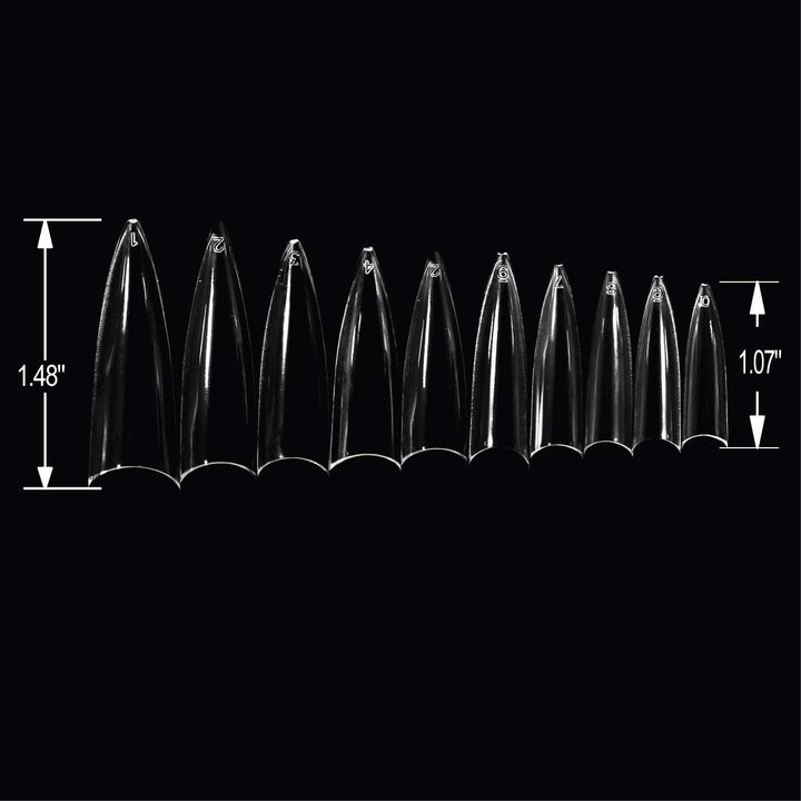 Clear Long Stiletto 500 Acrylic False Fake Nail Tips With Clear Plastic Case for Nail Salon Nail Shop (Clear L.Stiletto)