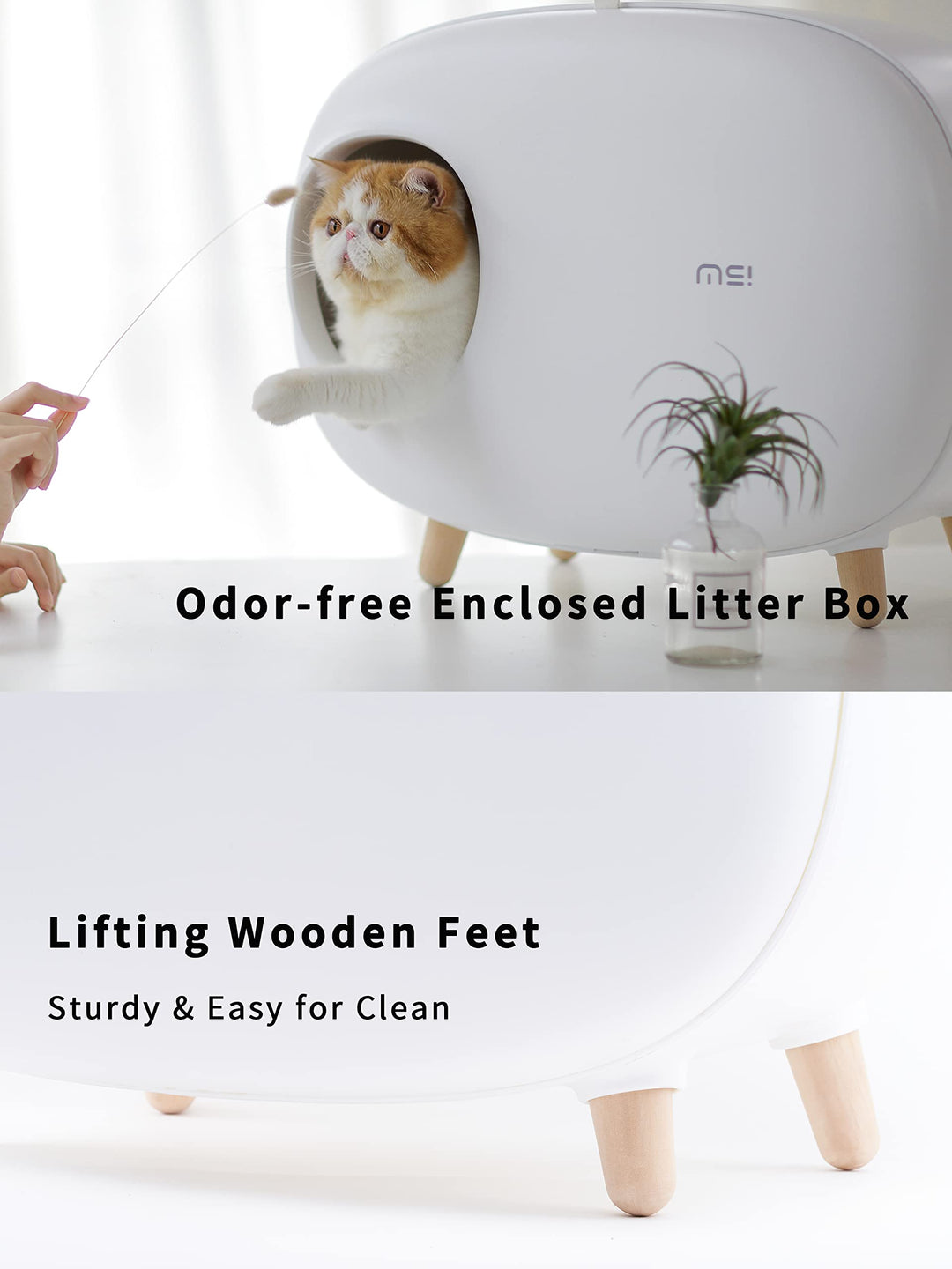 Cat Litter Box (with Litter Mat), Enclosed Design, Large Space Litter Box with Lid, Prevent Sand Leakage and Isolate Odors, Easy to Clean, with Cat Litter Scoop - White