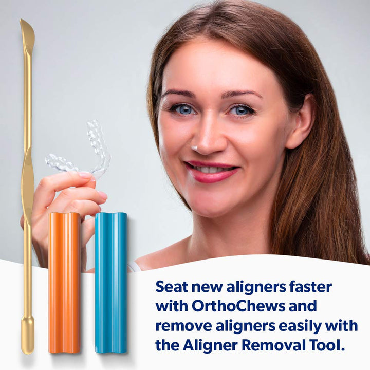 - OrthoChews Dental Aligner Seater with Aligner Removal Tool, Chewies for Invisalign, Clear or Metal Braces - Help to Seat and Remove your Aligners Trays (1 Pack w/Aligner Removal Tool)