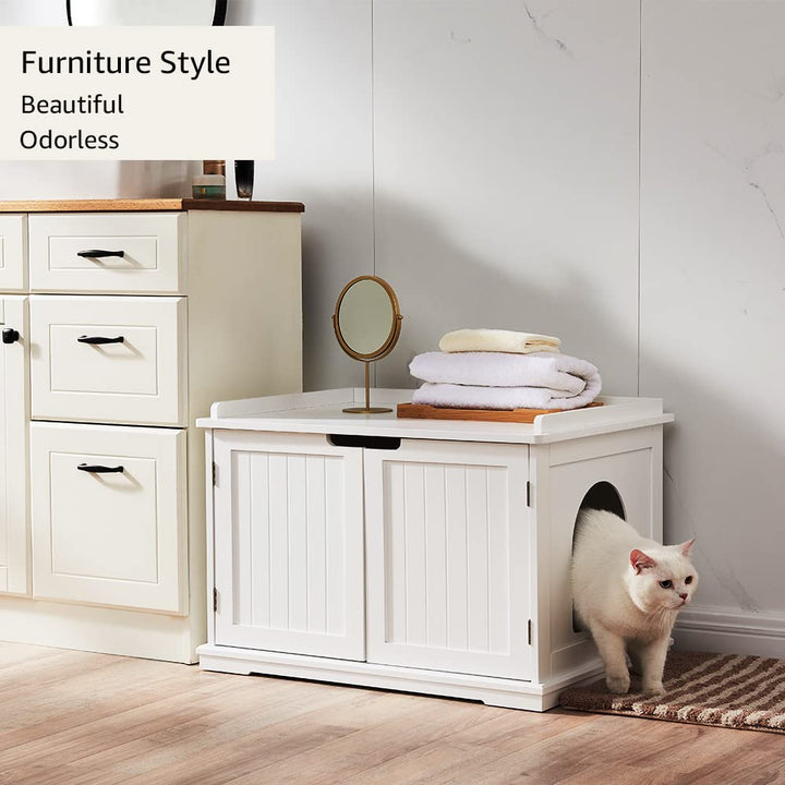 Cat Litter Box Enclosure Furniture, Cat Washroom, Hidden Litter Box Cover, Cabinet for Large Cat, Dog Proof Cat Litter Boxes, Hideaway Litter Box, Cat House, White