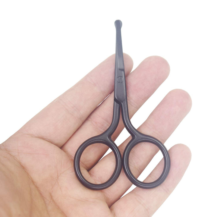 Curved Straight Rounded Blunt Facial Hair Scissors for Men - Mustache, Nose Hair & Beard Trimming Scissors, Safety Use for Eyebrows, Eyelashes, and Ear Hair (Black Safety Head)