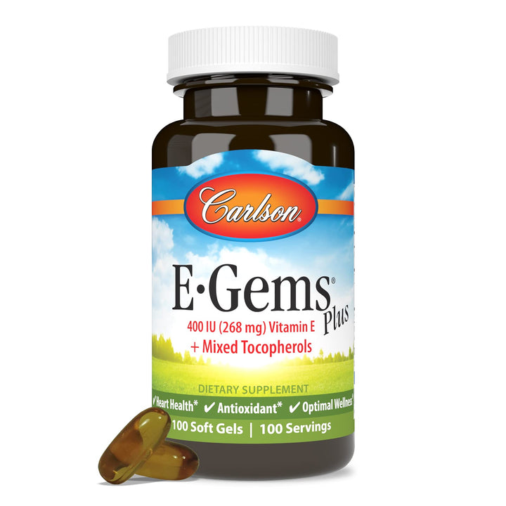- E-Gems Plus, 400 IU (268 mg), Natural-Source Vitamin E, Optimal Wellness, 100 Soft Gels