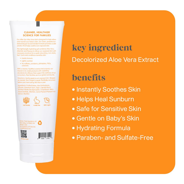 Thinkbaby Aloe Vera After Sun Relief Gel for Baby, Kids, Adults | EWG Verified, For Face & Body | Hydrating, Soothing, Moiturizing - 8oz, 237 ML