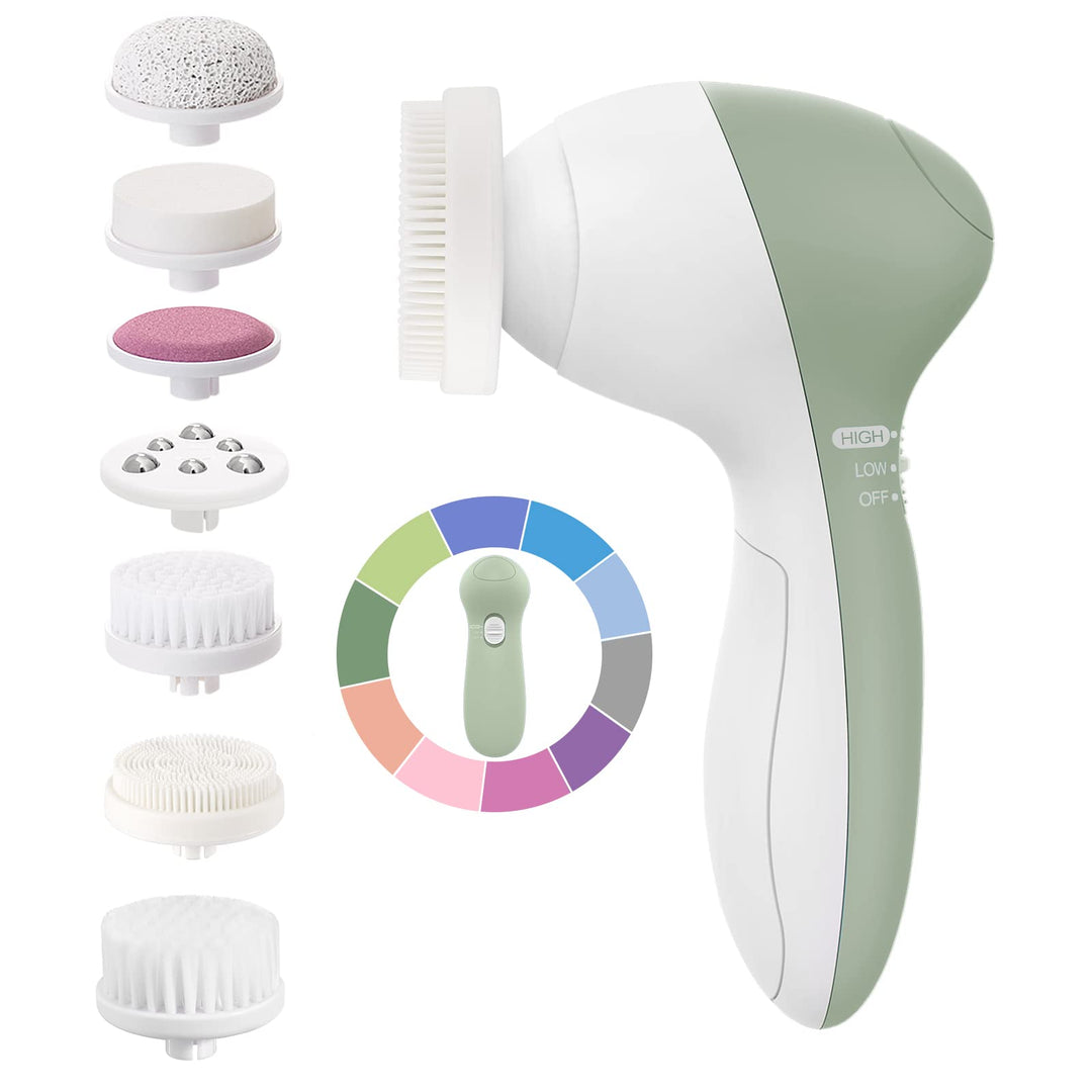 Facial Cleansing Brush Silicone Face Scrubber: 7 in 1 FBS-D Electric Exfoliating Rotating Massage Device Waterproof Deep Cleaning Exfoliation Spa Machine - Electronic Skin Care Wash System