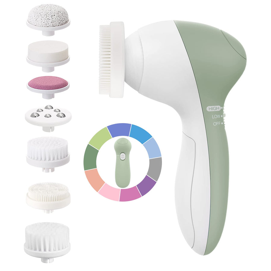 Facial Cleansing Brush Silicone Face Scrubber: 7 in 1 FBS-D Electric Exfoliating Rotating Massage Device Waterproof Deep Cleaning Exfoliation Spa Machine - Electronic Skin Care Wash System