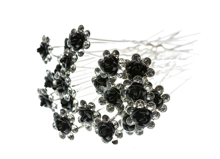 20 Pcs/Lot Women Wedding Bridal Clear Crystal Rhinestone Rose Flower Hair Pin Clips Hair Accessories Jewelry Barrettes Headwear(Black)
