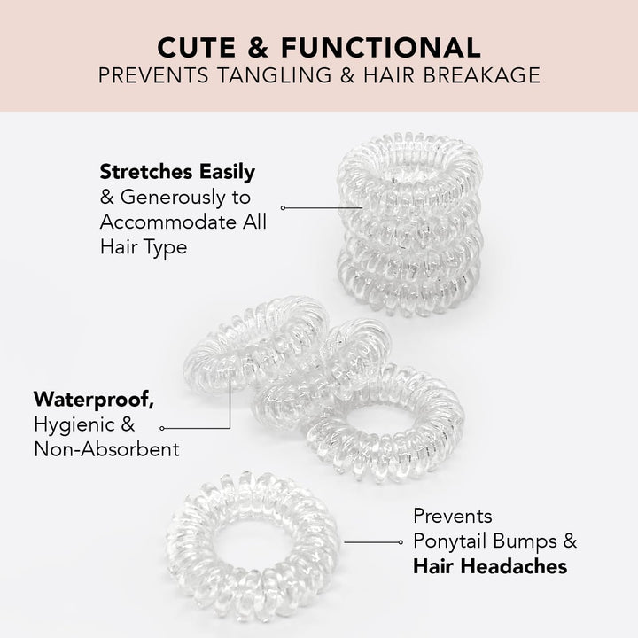 Kitsch Spiral Hair Ties, Coil Hair Ties, Phone Cord Hair Ties, Hair Coils - 8pcs, Transparent