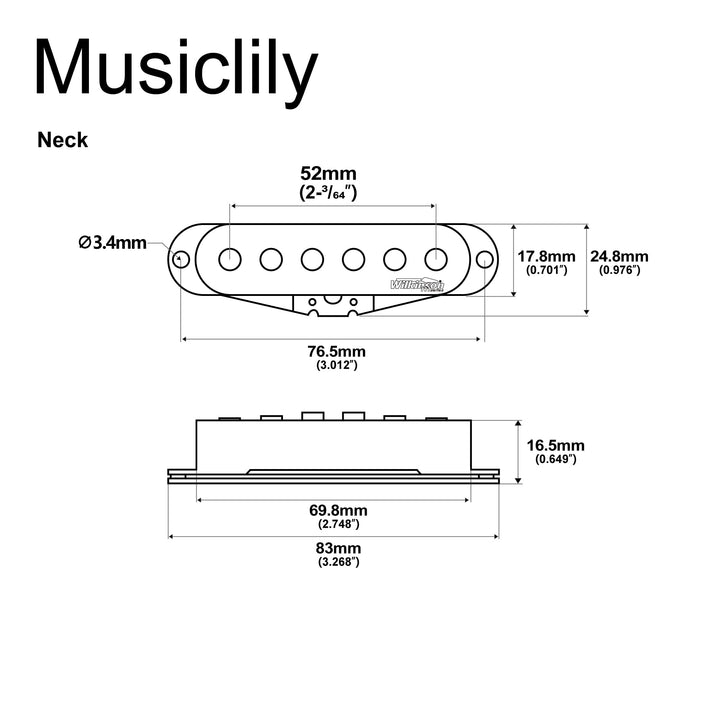 Wilkinson M Series High Output Alnico 5 Strat Single Coil Neck Pickup for Stratocaster Electric Guitar, White