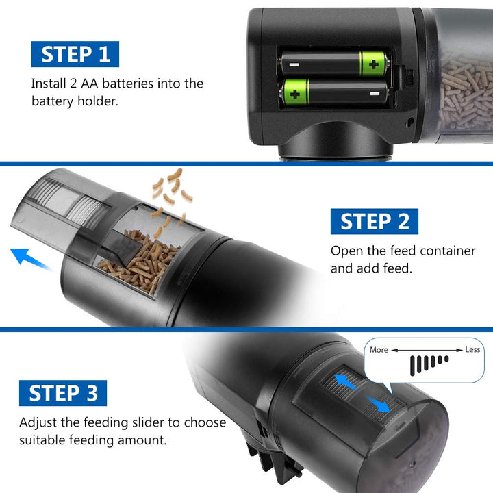 Automatic Fish Feeder - Moisture-Proof Electric Auto Feeder for Aquarium, 200ML, Black