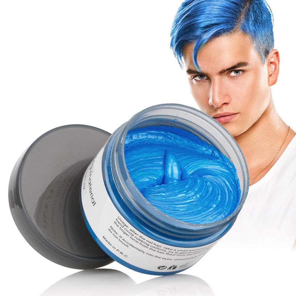 Hair Coloring Dye Wax, Instant Temporary Hair Pomade, 4.23 oz Natural Styling Cream for Men and Women's Party Cosplay (Blue)
