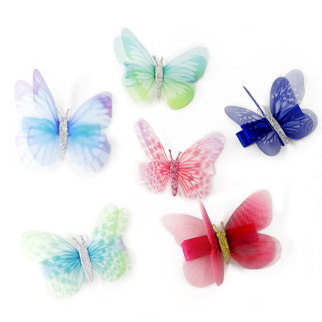 6PCS Colorful Chiffon Butterfly Modelling Hair Clips Organza Wings Hair Clips
