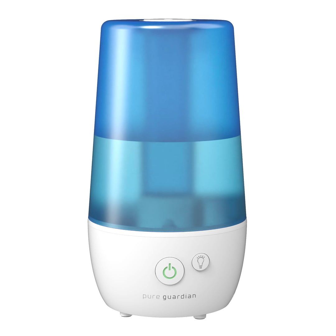 H965AR Ultrasonic Cool Mist Humidifier, 70 Hrs. Run Time, 1 Gal. Tank Capacity, 320 Sq. Ft. Coverage, Small Rooms, Filter Free, Silver Clean Treated Tank, Includes Essential Oil Tray
