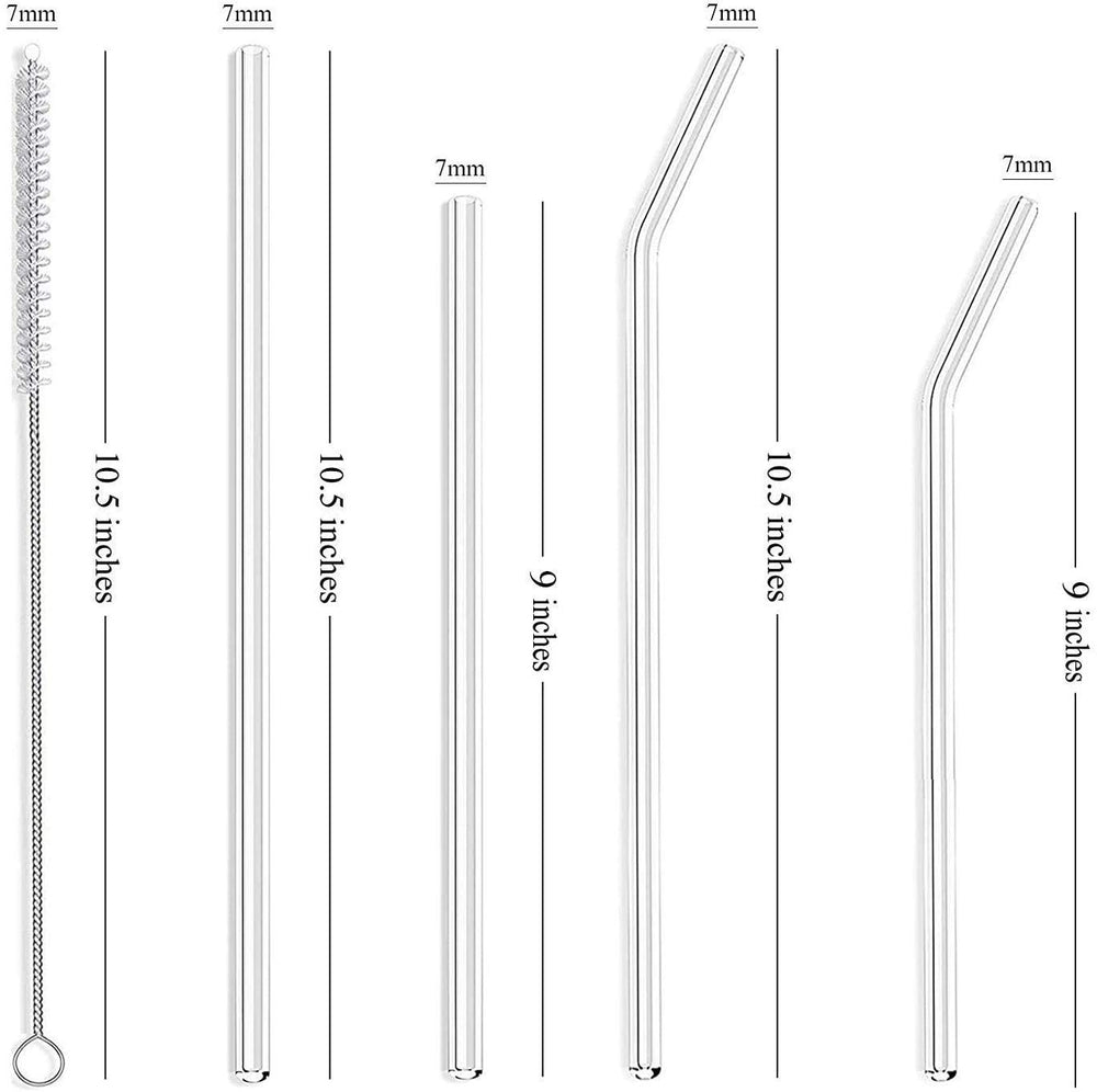 8-Pack Slim 7mm Glass Straws, Reusable Clear Drinking Straws for 20 oz 30 oz RTIC/YETI Tumblers, Tervis, Starbucks Cups, Mason Jars with 2 Cleaning Brush & 8 Silicone Tips