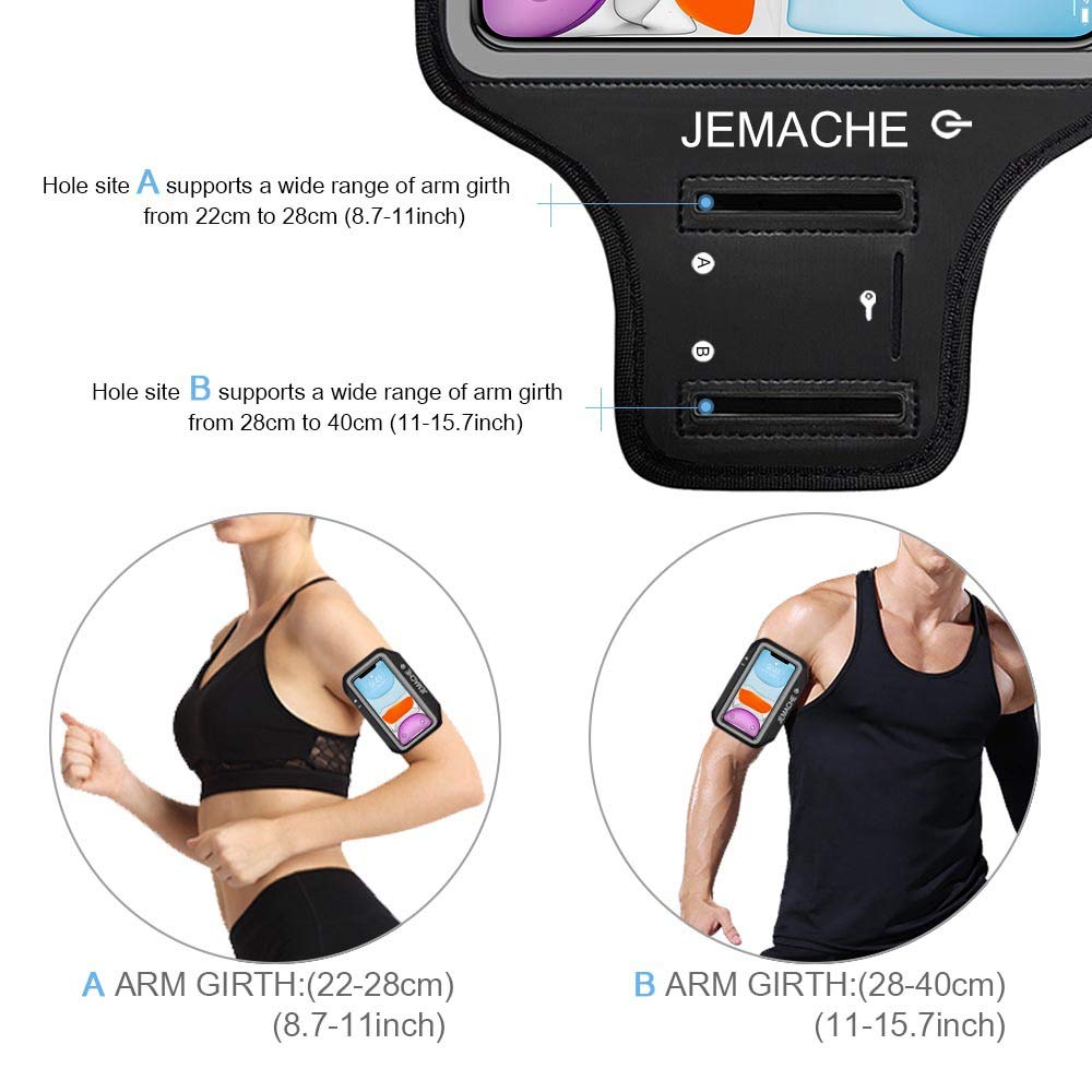 iPhone 16 15 14 13 12 11 Armband, Water Resistant Gym Running Workouts Arm Band for iPhone 11, 12, 13, 14, 15, 16, 15 Pro, 16 Pro with Key Holder (Black)